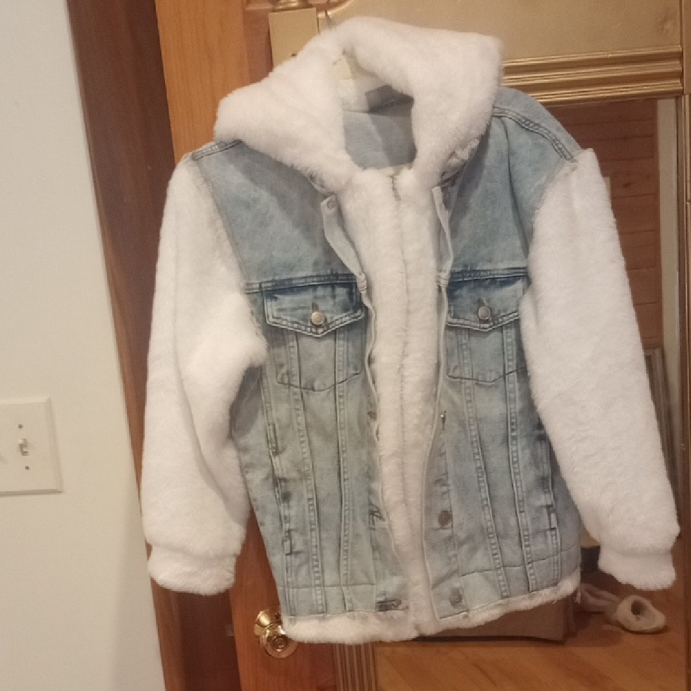 Denim and White Faux Fur Jacket